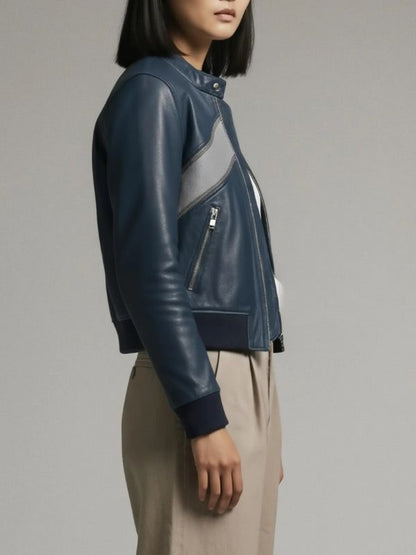 The Boys S05 Karen Fukuhara Blue Leather Cropped Jacket