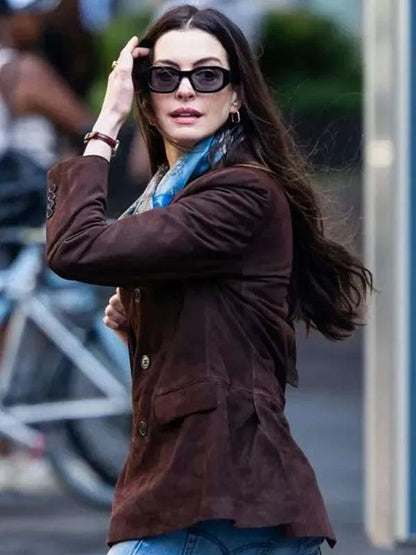 The Devil Wears Prada 2 Anne Hathaway Brown Suede Leather Blazer