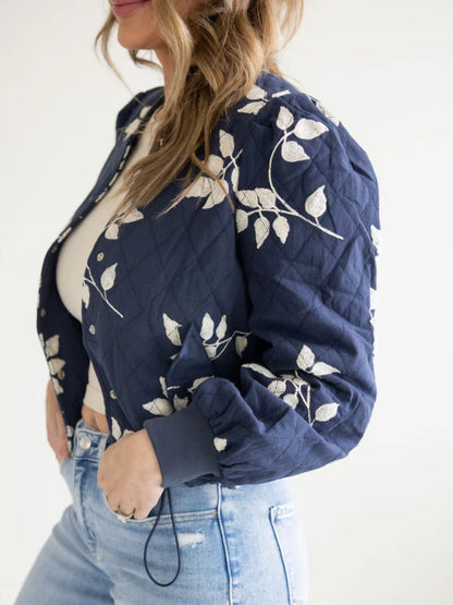 The Love Heist Lyndsy Fonseca Blue Floral Bomber Jacket