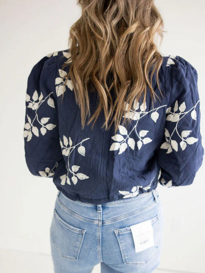 The Love Heist Lyndsy Fonseca Blue Floral Bomber Jacket