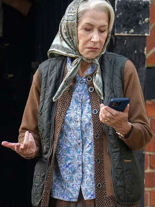 The Thursday Murder Club Helen Mirren Gray Quilted Vest