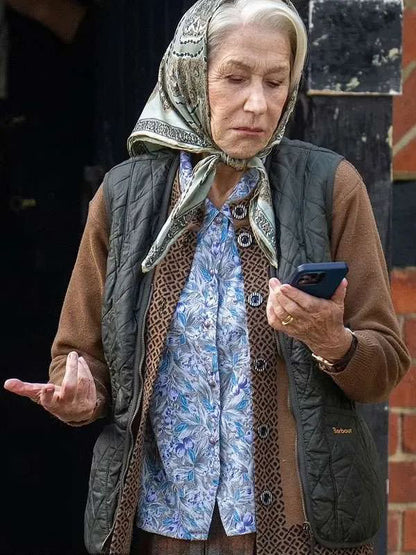 The Thursday Murder Club Helen Mirren Gray Quilted Vest
