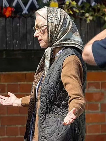 The Thursday Murder Club Helen Mirren Gray Quilted Vest