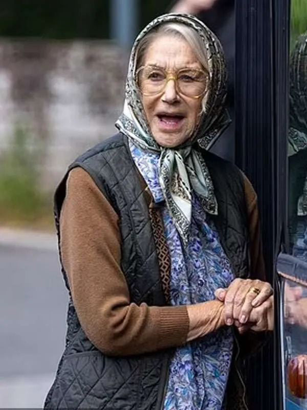 The Thursday Murder Club Helen Mirren Gray Quilted Vest