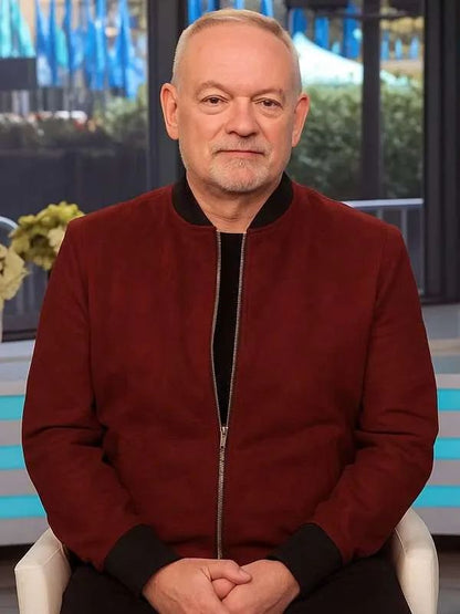 The Today Show Jared Harris Red Suede Leather Bomber Jacket