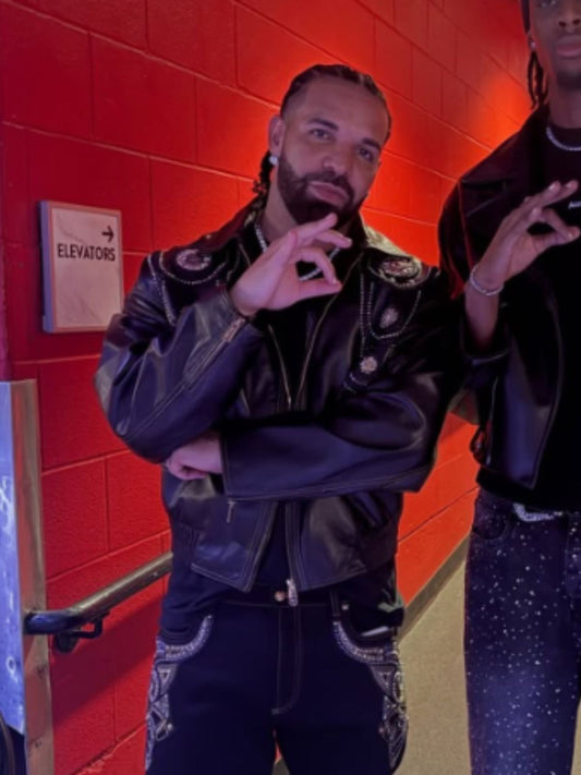 Toronto Concert Drake Black Embroidered Leather Jacket