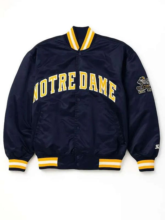 University of Notre Dame Starter 90’s Blue Satin Bomber Jacket