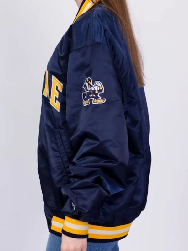 University of Notre Dame Starter 90’s Blue Satin Bomber Jacket
