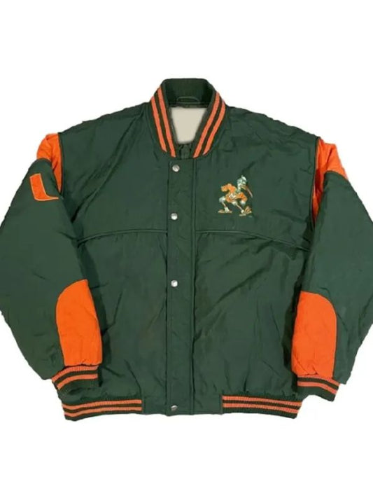 Vintage 1990s Miami Hurricanes Green Varsity Jacket