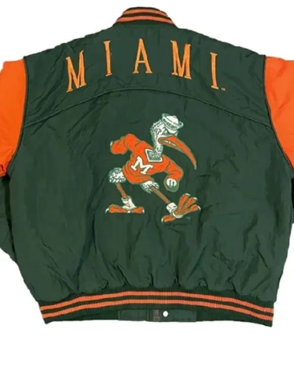 Vintage 1990s Miami Hurricanes Green Varsity Jacket