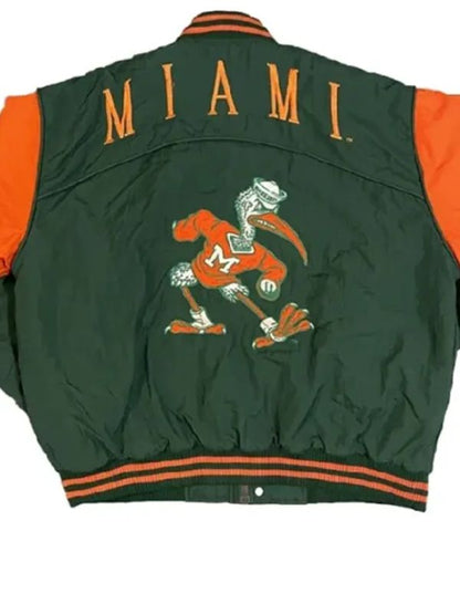 Vintage 1990s Miami Hurricanes Green Varsity Jacket