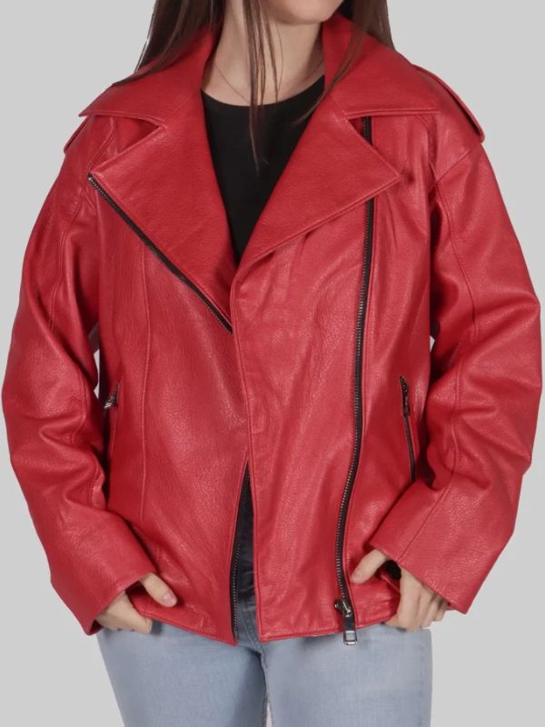 Women's Red Biker Leather Jacket